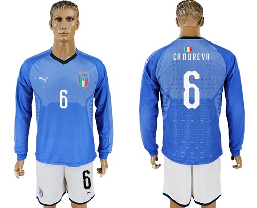 Italy #6 Candreva Blue Home Long Sleeves Soccer Country Jersey - Click Image to Close